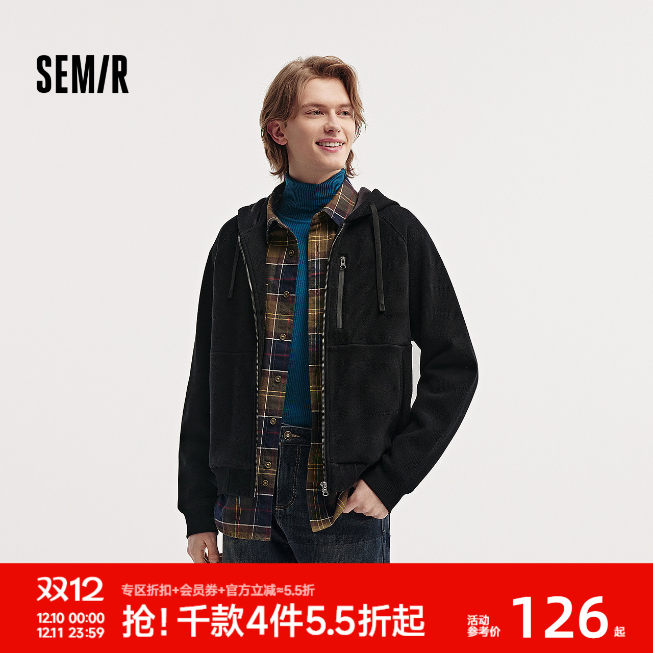 森马纯色重磅情侣外套加绒夹克男