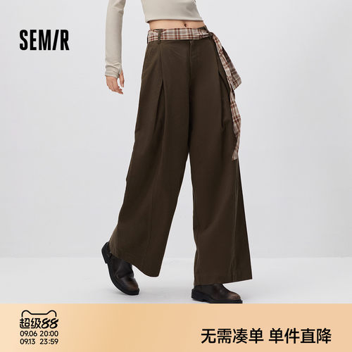 森马腰带打褶宽松阔腿休闲裤女