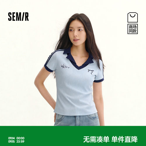 森马运动风凉感修身撞色POLO衫女