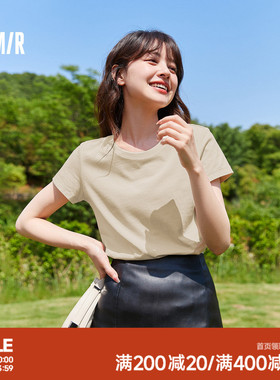 [商场同款]森马短袖T恤女2025夏季新款圆领白色上衣纯色基础修身