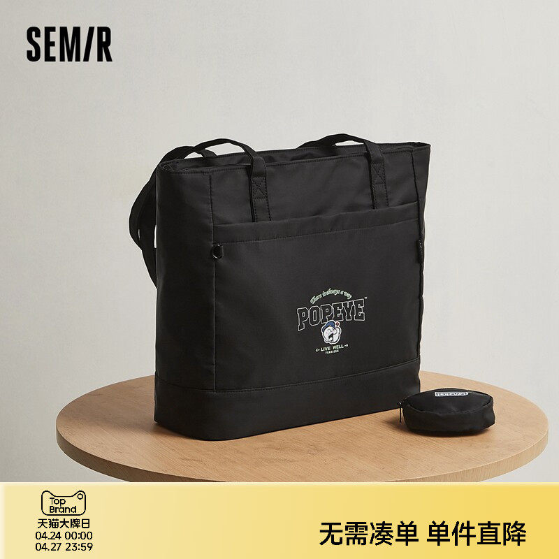 森马托特袋男大力水手联名时尚撞色印花单肩包情侣潮流韩系大容量