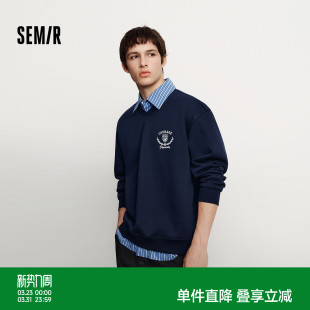 oversize绣花上衣 加绒2025新款 森马卫衣男冬季 学院风假两件情侣装