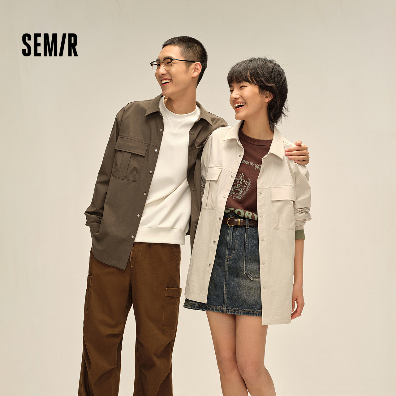 森马长袖衬衫男外穿式山系户外工装外套宽松纯色百搭秋装翻领上衣