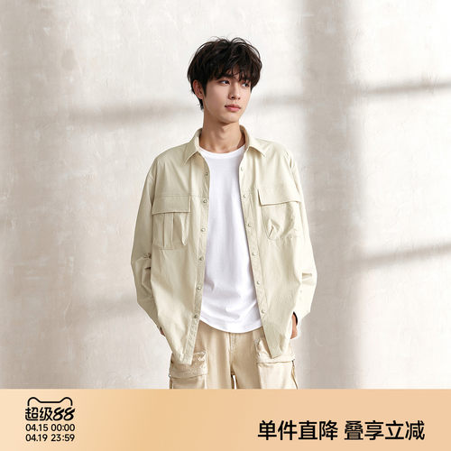 森马山系工装外套宽松长袖衬衫男