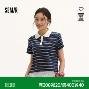 商场同款|森马POLO衫女夏季短款条纹小狗2026新款复古小个子衣服