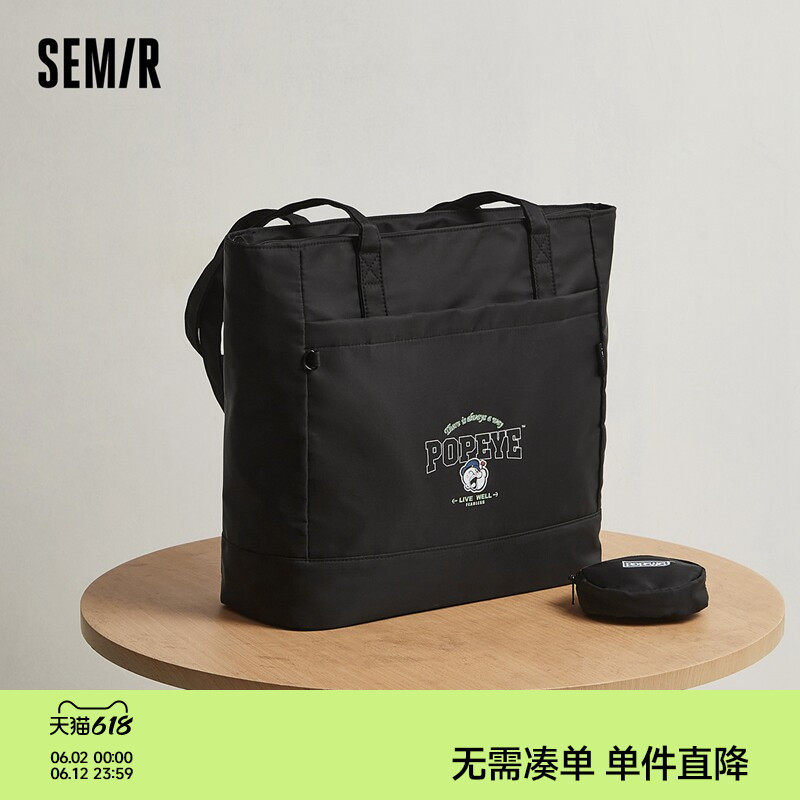 森马托特袋男大力水手联名时尚撞色印花单肩包情侣潮流韩系大容量