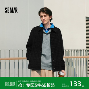 森马夹克男格纹绒感雪尼尔牛仔外套冬季 潮 棉服宽松教练服复古时尚