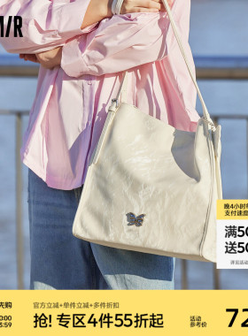 森马包包托特包女时尚大容量蝴蝶高级单肩包简约日常通勤白色女包