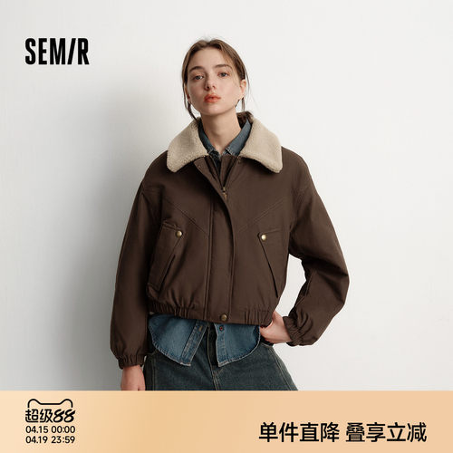 森马oversize翻领磨毛夹棉外套女