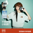 森马罗小黑短袖T恤女夏季吸湿速干卡通刺绣落肩2026新款可爱上衣