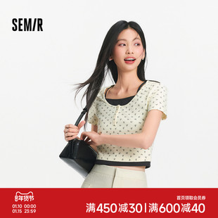 森马短袖T恤女短款蝴蝶结甜美2025夏季新款假两件紧身衣服小个子