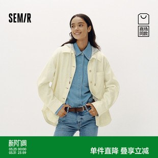 宽松秋2025新款 森马牛仔外套女中长款 连帽夹克 商场同款 森柔牛仔