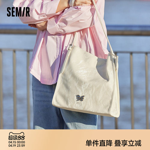 森马包包托特包女时尚大容量蝴蝶高级单肩包简约日常通勤白色女包