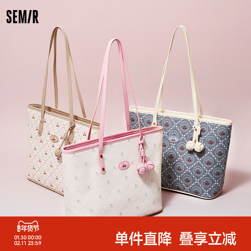 森马包包托特包女秋天2024新款时尚满印老花单肩包大容量手提包女