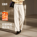森马休闲裤女加绒裤子发热抑菌宽松弯刀裤25冬新款香蕉裤320G黑色