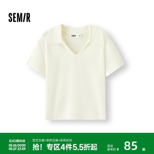 森马polo领紧身短款短袖针织衫女