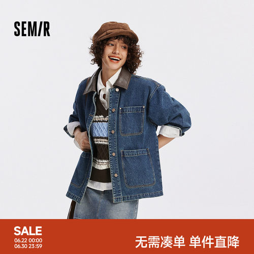 森马潮酷宽松中长款牛仔外套女