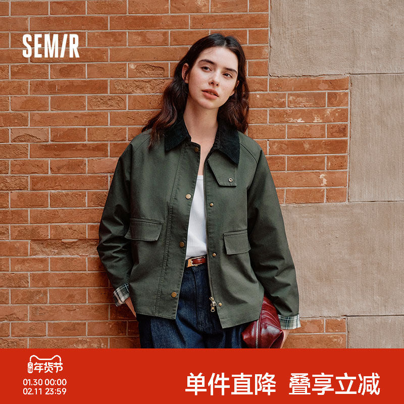 森马外套女巴恩风秋装早秋流行穿搭宽松上衣秋季灯芯绒翻领夹克