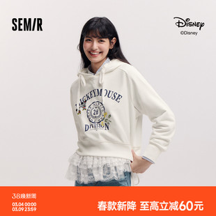 森马迪士尼合作系列卫衣女春短款图案宽松连帽复古个性设计感上衣