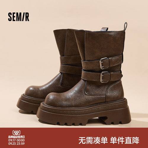 Semir女鞋时装靴高跟厚底棕色