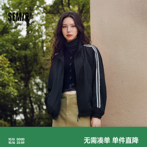 森马运动风蕾丝特宽松肌理外套女