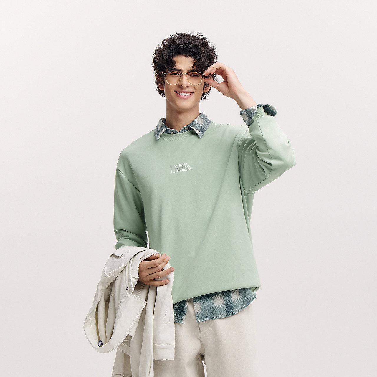 森柔|森马中国国家地理嘉绒系列卫衣男春装联名字母印花圆领上衣