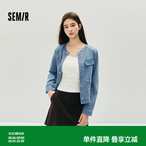 森马小香风圆领短款牛仔外套女