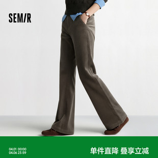 25新款 森马休闲裤 女冬季 肌理灯芯绒微喇喇叭裤 325G 复古卡其色长裤