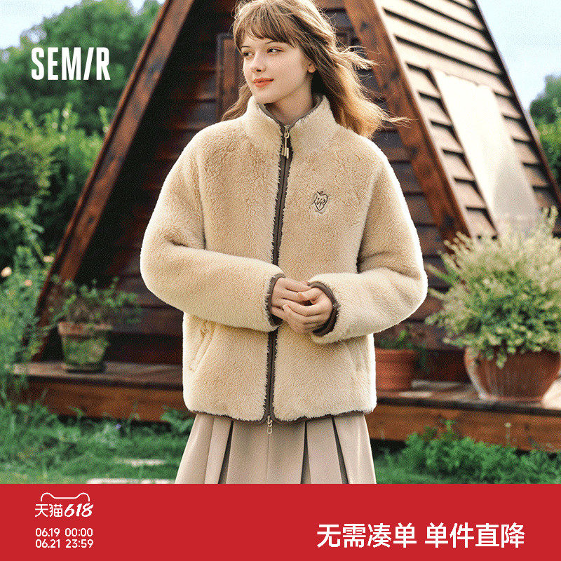森马外套女插肩袖珊瑚绒仿羊羔毛2025冬季新款立领宽松夹克温柔系