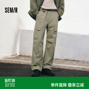男春季 大口袋微皱纹理裤 宽松直筒工装 户外机能长裤 子 裤 森马休闲裤