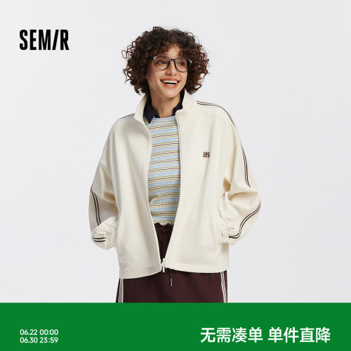 森马学院风立领肌理抽绳外套女