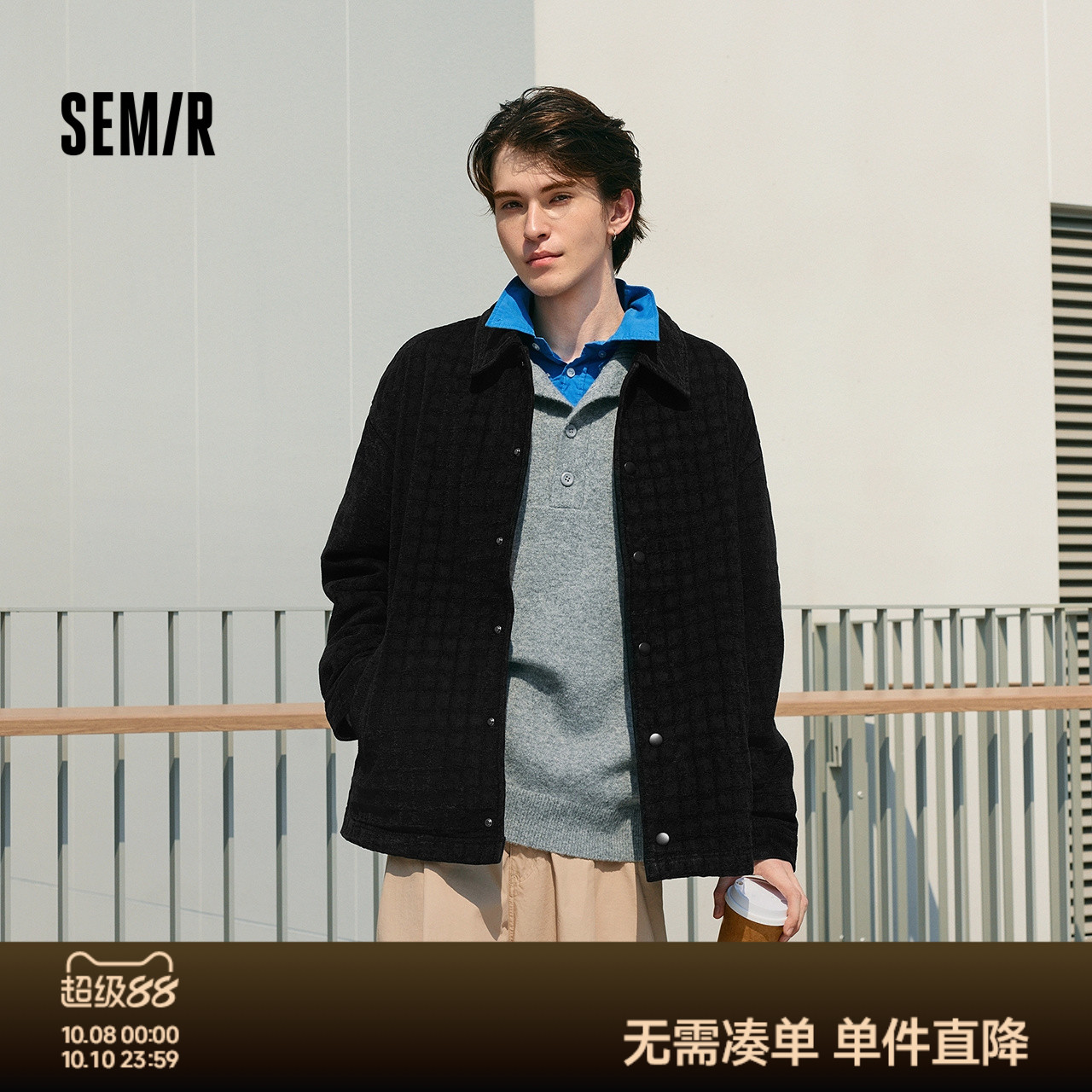 森马复古牛仔外套潮教练服夹克男