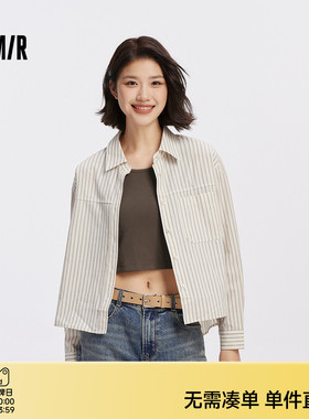 [商场同款]森马长袖衬衫女短背心oversize衬衣2025秋季新款两件套