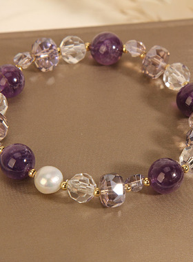 夏季小清新仿紫色水晶手链女闺蜜森系ins轻奢简约手串送女友礼物