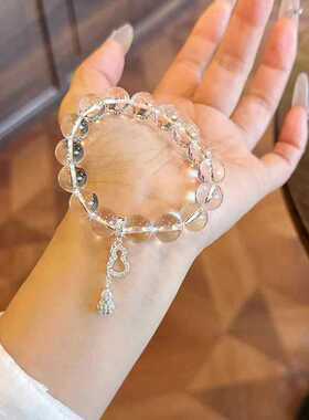 轻奢冰透10mm仿白水晶手链微镶蝴蝶结飘带手串女夏季冰凉气质手串