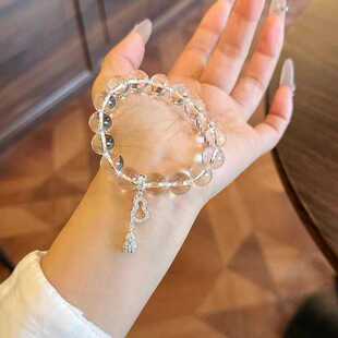 轻奢冰透10mm仿白水晶手链微镶蝴蝶结飘带手串女夏季 冰凉气质手串