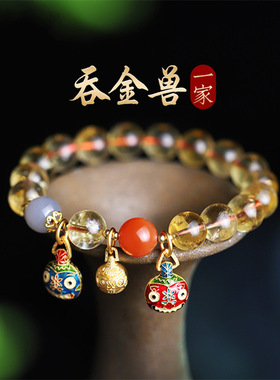 吞金兽一家仿水晶珐琅彩手绘手串本命年吞金兽民族风水晶女款手链