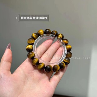 正宗收藏级原矿黄虎眼石圆珠手串虎睛石金虎眼双猫眼手链水晶佛珠