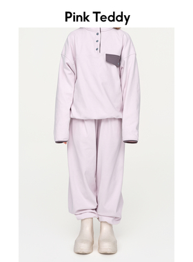 PinkTeddy童装儿童卫裤秋冬季新款休闲简约女童宽松长裤加绒裤子