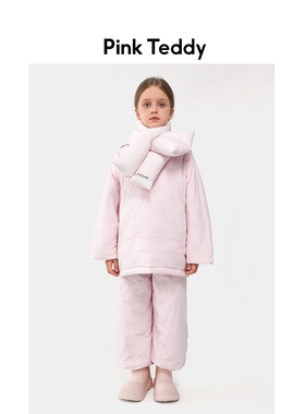 PinkTeddy童装儿童粉色羽绒服套装新款冬季羽绒裤女童保暖两件套