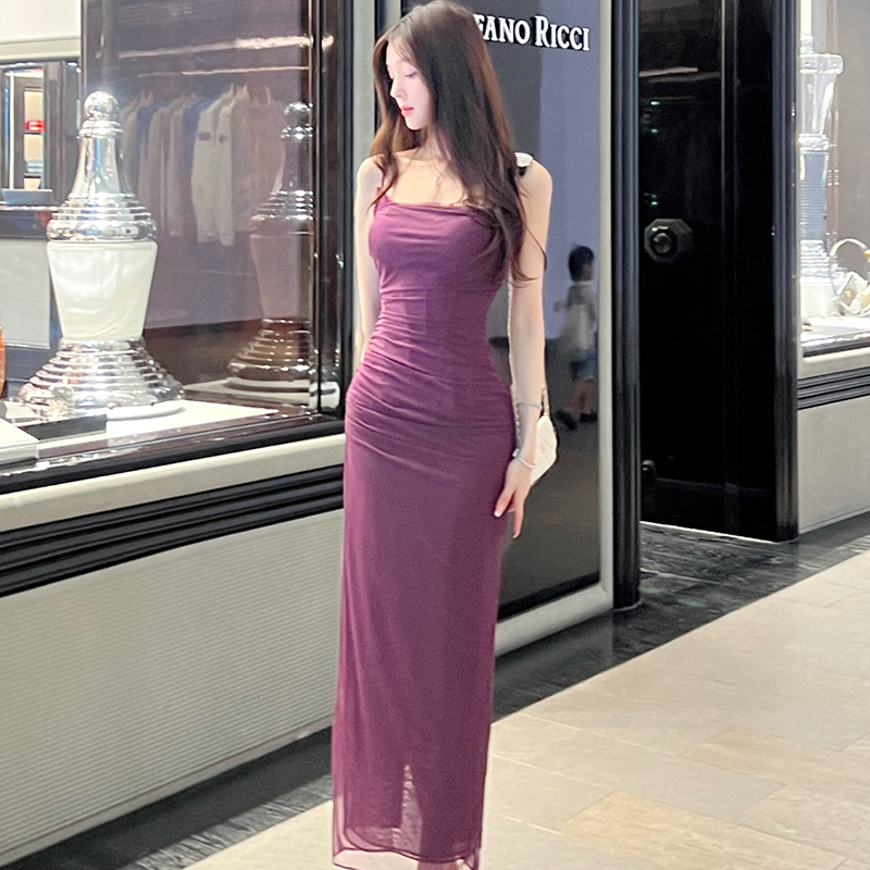 Winema晓雪  鱼骨连衣裙蕾丝拼接修身显瘦气质吊带裙女夏