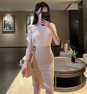 超舒服 但很韩国女明星 上衣斜肩名媛范白领及T恤 简洁 5.31