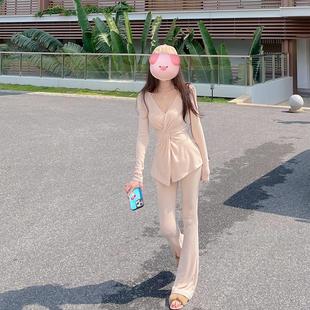 扭结v领上衣显瘦喇叭长裤 Winema晓雪 套装 三文鱼 一整套女 掐腰感