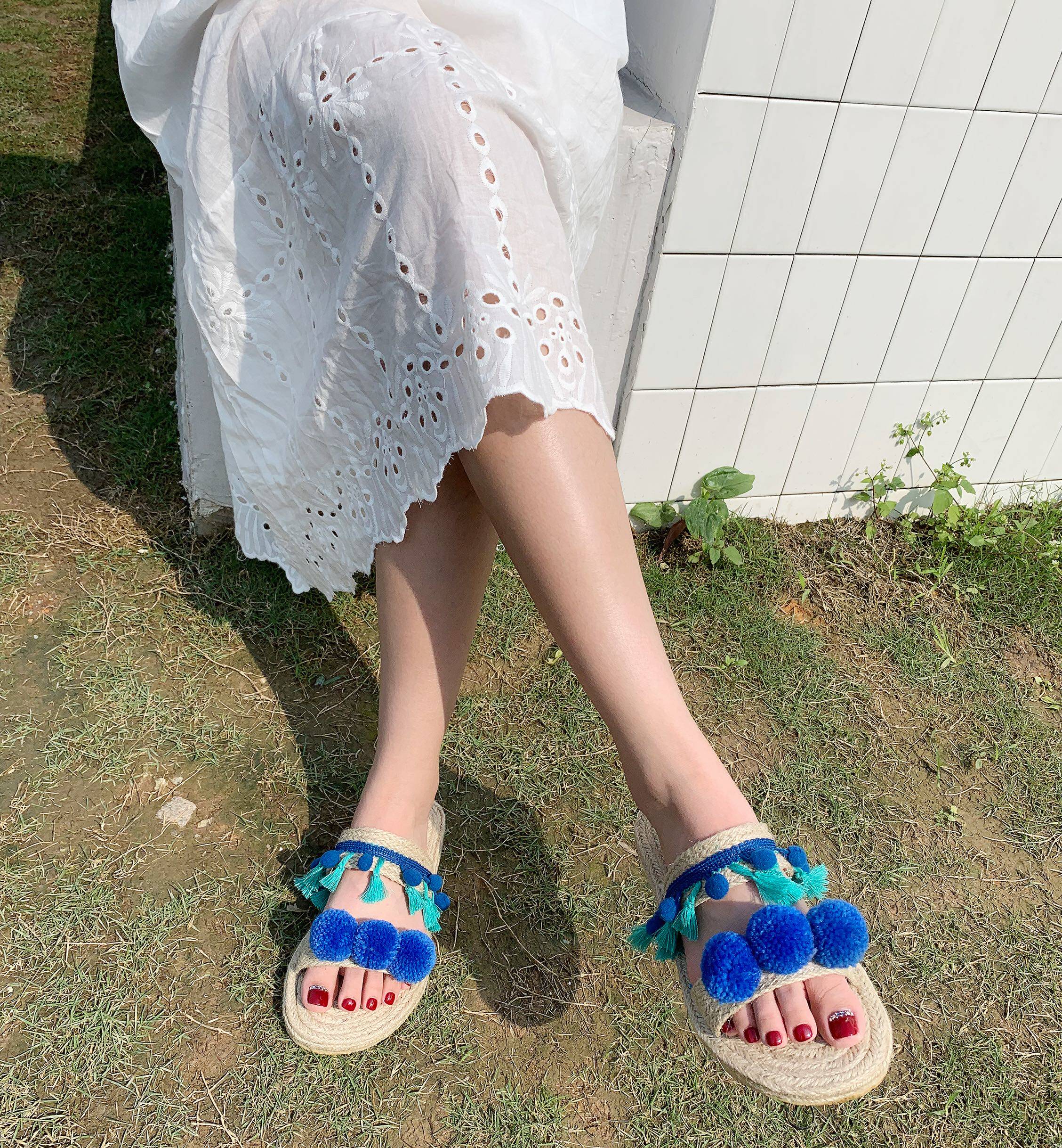 Thailand weave Exorcism fashion Flat bottom Women's Shoes Versatile Sandy beach Flat bottom one word slipper Seasidein the Women's Shoes, Sandals  category - from Buy2taobao.com to provide professional Taobao agent buy service