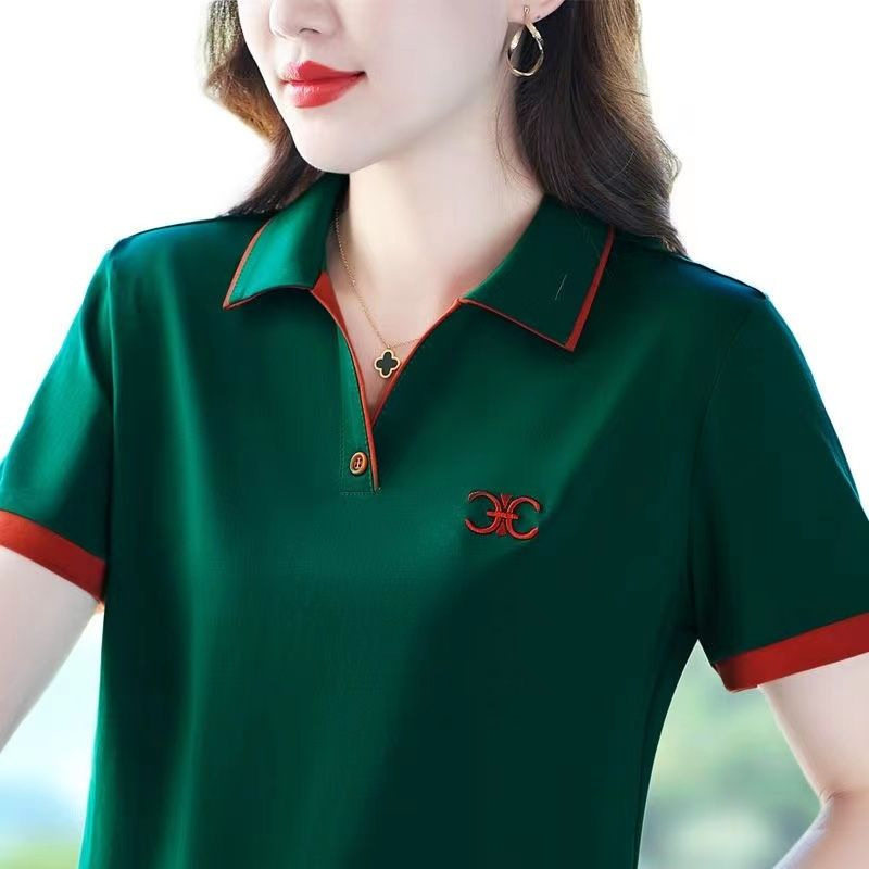 纯棉夏装polo衫t恤女夏季新款翻领短袖大码运动休闲有领女士上衣