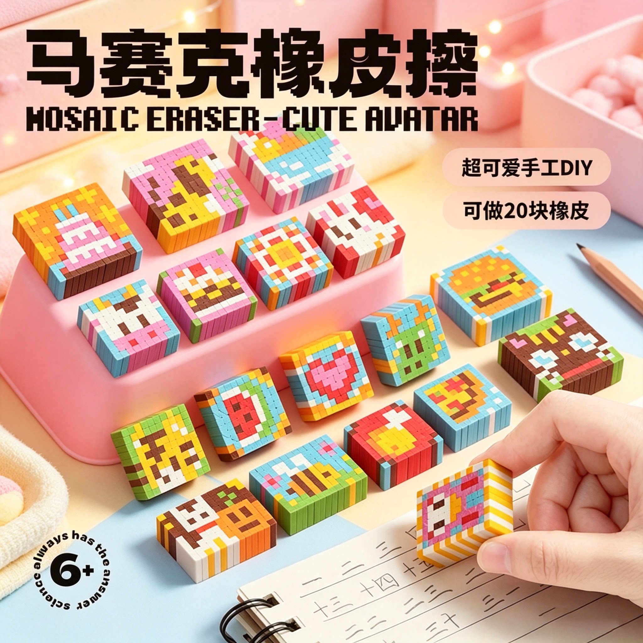 德国科答鸭儿童橡皮diy拼豆手工自制拼图马赛克橡皮擦益智玩具