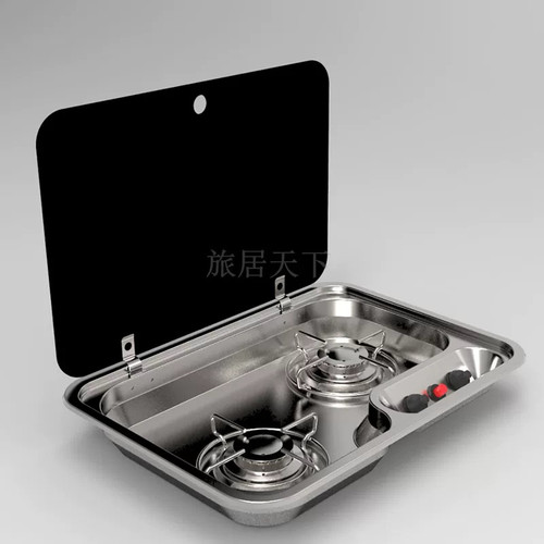 房车燃气灶 拖车商务车床车露营车改装配件 带盖双头灶 炉子灶具