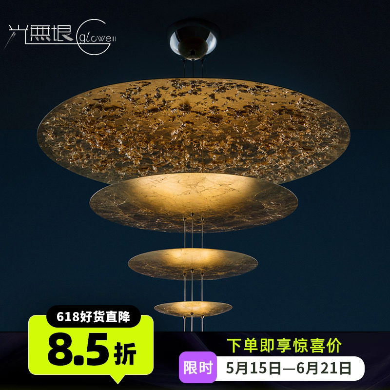 光无垠意大利进口C&S大空间轻奢金色红铜银三层吊灯反射大客厅高