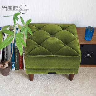 简约欧式日本原产进口实木皮革门厅矮凳垫脚踏凳复古沙发凳换鞋凳