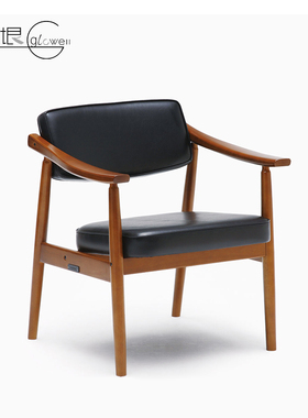 日本karimoku日式复古原装进口实木皮革厚坐垫沙发椅扶手椅餐桌椅